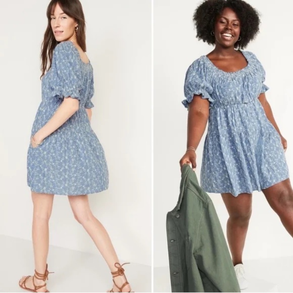 Old Navy Embroidered Floral Blue Mini Dress